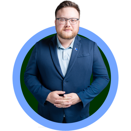 Hunter Rand campaign circle graphic.